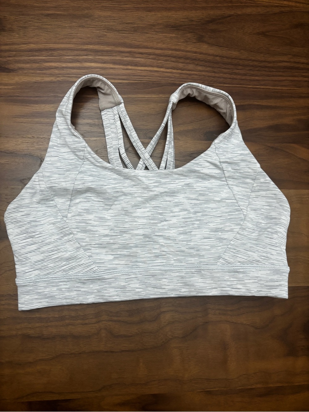 Lululemon White Gray Free to Be Serene Striped Crossback Sports Bra